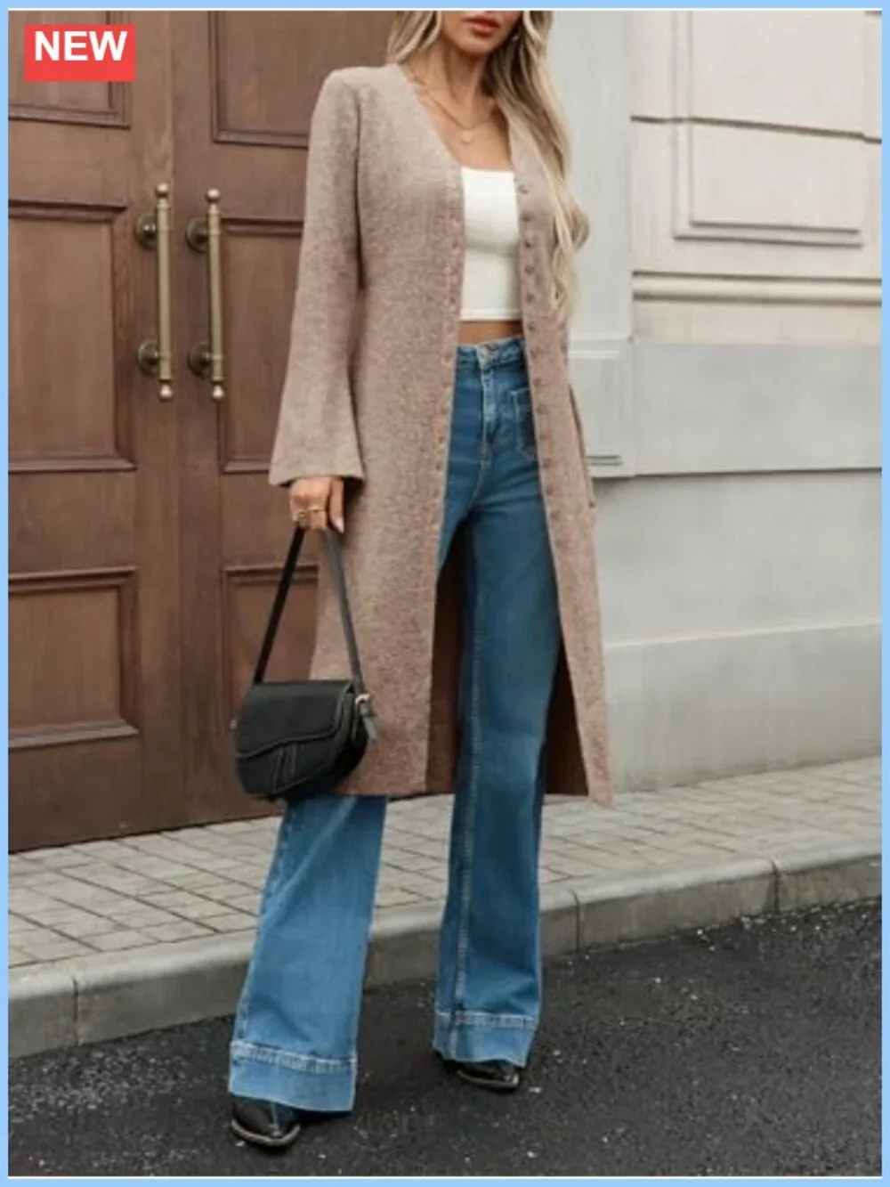 Women's Open Front Cardigan Sweater Midi Length Long Sleeve Knit Duster